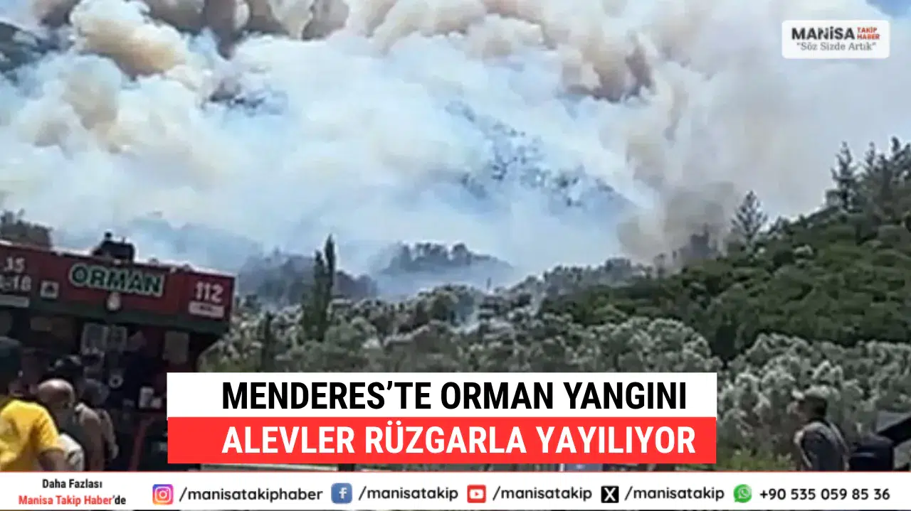 Menderes’te Orman Yangını Alevler Rüzgarla Yayılıyor