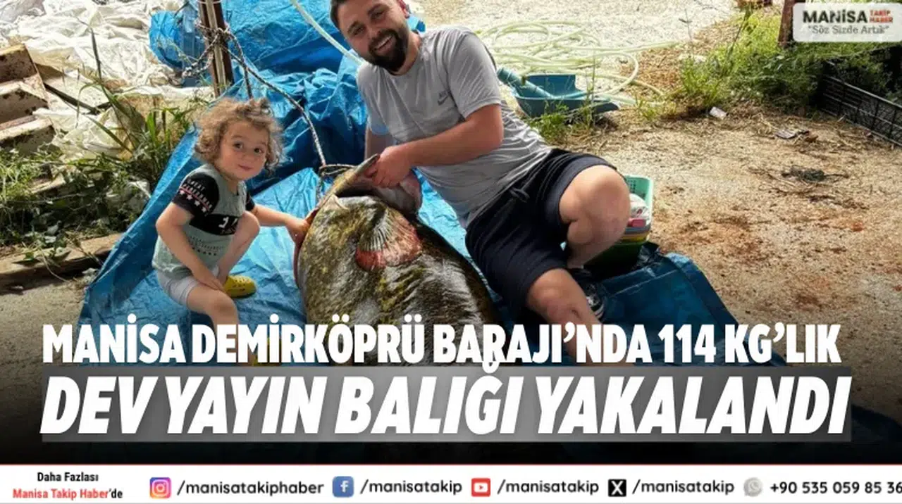 Manisa Demirköprü Barajı’nda 114 kg’lık dev yayın balığı yakalandı