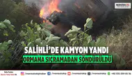 Salihli’de Kamyon Yandı Ormana Sıçramadan Söndürüldü