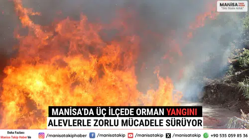 Manisa’da Üç İlçede Orman Yangını Alevlerle Zorlu Mücadele Sürüyor